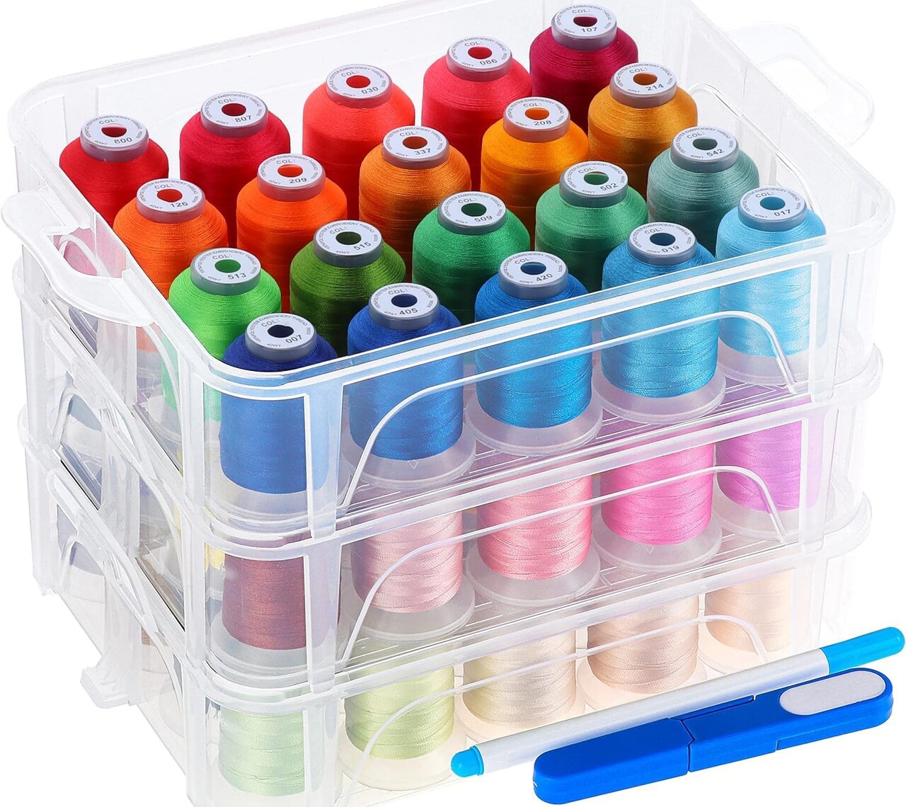 60 Colors 500m Each Embroidery Machine Thread with Clear Plastic Storage Box for Embroidery Sewing Machine